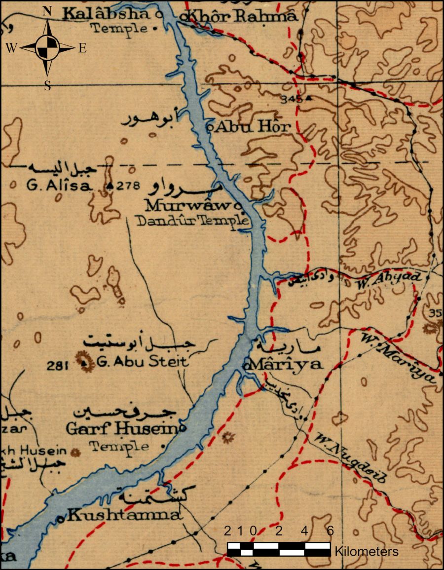 A map showing the Nile running through Nubia with 'Mariya' marked next to a settlement in the centre.